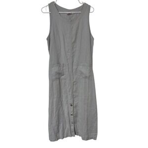 Match 100% Linen Sleeveless Midi Dress Gray Petite S Made in USA Cottage Summer